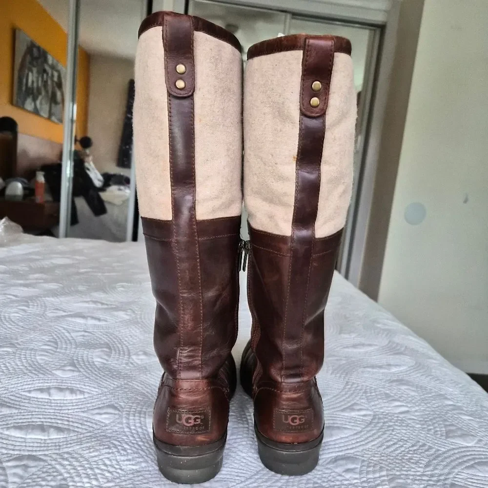 VGUC UGG Elsa Tall Leather Boot Brown Cream size 8